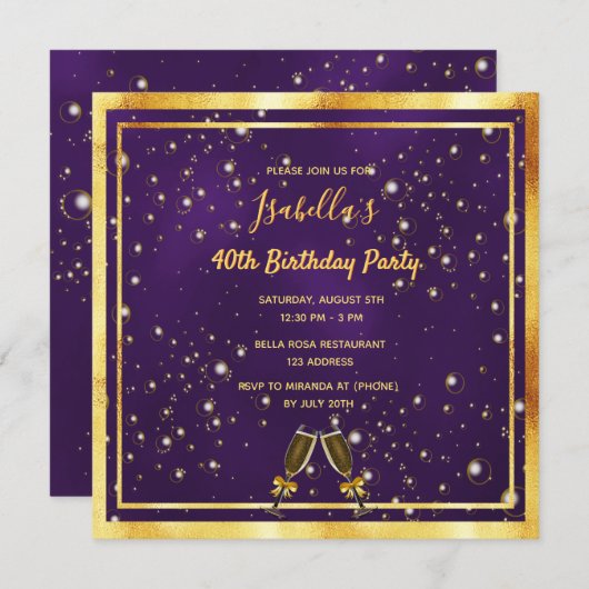 Paarse gouden zeepbellen op feestdag kaart (Voorkant / Achterkant)