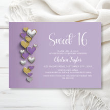 Paarse Gouden Zilver Hart Thema Sweet 16 Verjaarda