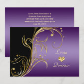 Paarse Gouden Zwarte Bloemige Krullen Ontvangst Al Kaart (Voorkant / Achterkant)