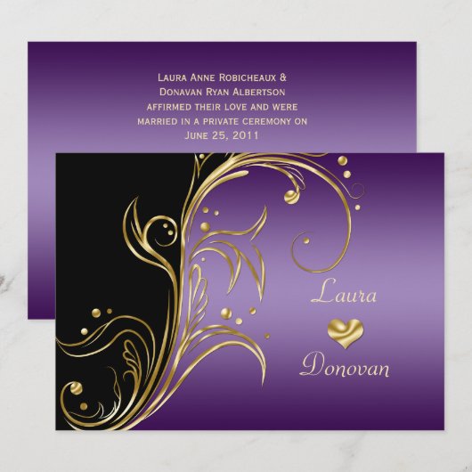 Paarse Gouden Zwarte Bloemige Krullen Ontvangst Al Kaart (Voorkant / Achterkant)