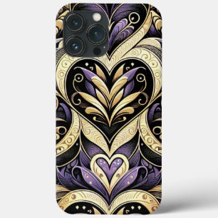 Paarse Gouden Zwarte Hart Repetitief Patroon Case-Mate iPhone Case