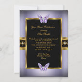 Paarse gouden zwarte juweetvlinder Birthday Party Kaart (Achterkant)