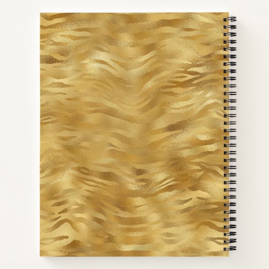 Paarse gouden zwarte tijgerstreeppatroon monogram notitieboek (Achterkant)