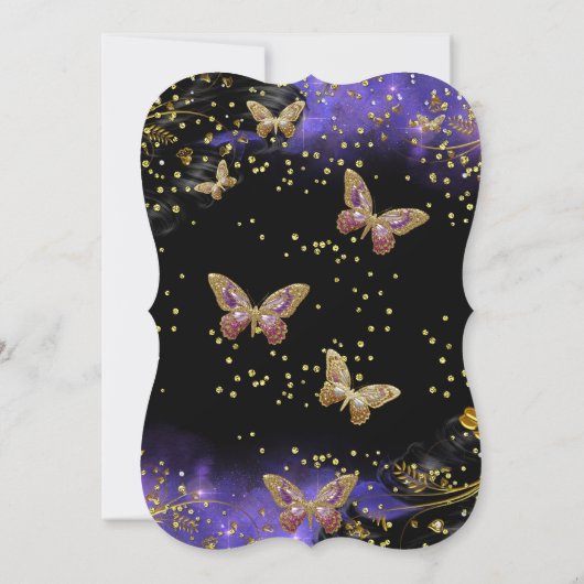 Paarse gouden zwarte vlinder kaart (Achterkant)