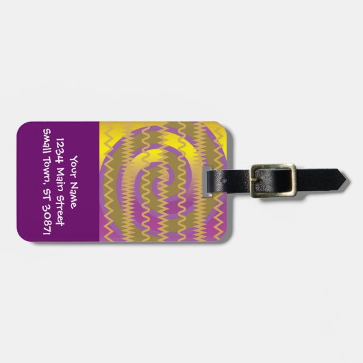 Paarse gouden zwenkgolven Chevron Pattern Bagagelabel (Voorkant horizontaal)