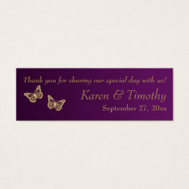 Paarse goudflora, Butterflies Wedding voor Label Mini Visitekaartjes