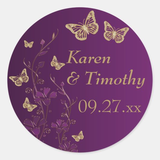 Paarse goudflora met Butterflies Sticker (Voorkant)