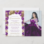 Paarse goudfotoballon voor Quinceañera Kaart (Voorkant)