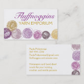 Paarse goudgaren brei-haakjes visitekaartje (Voorkant / Achterkant)