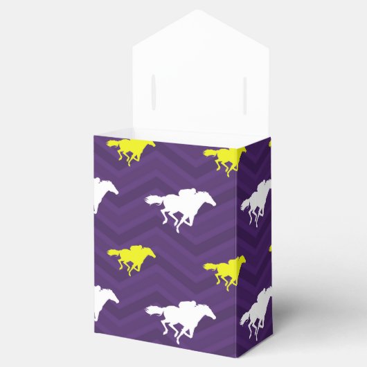 Paarse, goudgeel, wit, paardenrennest bedankdoosjes (Geopend)