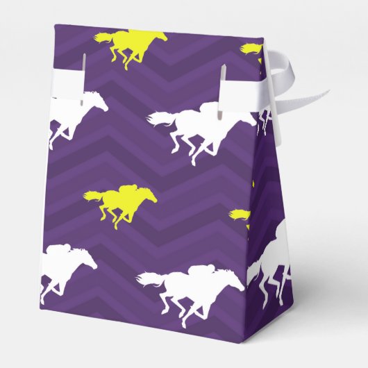 Paarse, goudgeel, wit, paardenrennest bedankdoosjes (Achterkant)