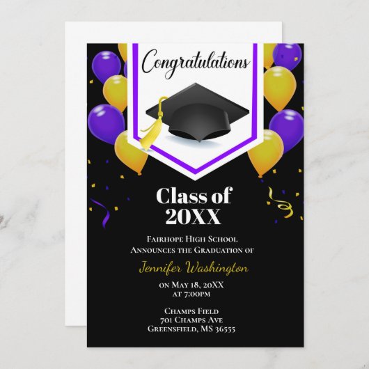 Paarse goudgele en zwarte confetti kaart (Voorkant / Achterkant)