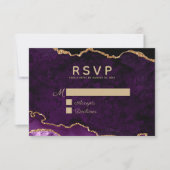 Paarse goudglitter Agate Geode Wedding RSVP Kaartje (Voorkant)
