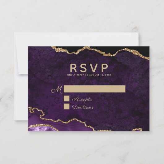 Paarse goudglitter Agate Geode Wedding RSVP Kaartje (Voorkant)