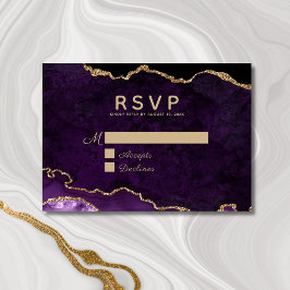 Paarse goudglitter Agate Geode Wedding RSVP Kaartje