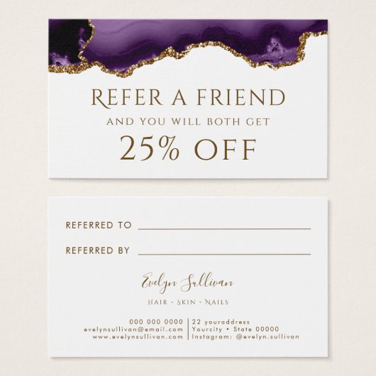 paarse goudglitter Agate Referral-Kaart Visitekaartje (Voorkant /achterkant)