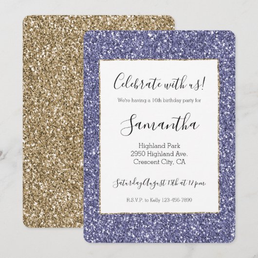 Paarse goudglitter kaart (Voorkant / Achterkant)