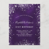Paarse goudglitterglamoureus uitnodiging briefkaart (Voorkant)