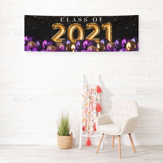 Paarse goudglitterklasse van 2021 Afstuderen Spandoek (Insitu)