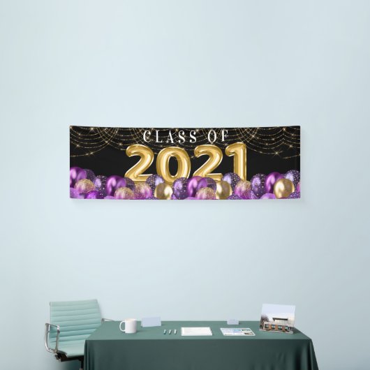 Paarse goudglitterklasse van 2021 Afstuderen Spandoek (Beurs)