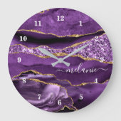 Paarse goudglitterklok Jouw naam Grote Klok (Voorkant)