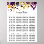 Paarse goudglitters Floral Wedding Seating Chart Poster (Voorkant)
