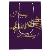 Paarse goudgoudmuzieknoten medium cadeauzakje (Achterkant)