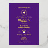 Paarse goudkatholieke bruiloft legant modern folie uitnodiging (Voorkant)