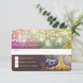 Paarse goudkleurige boeik-sproeier RSVP kaartje (Staand voorkant)