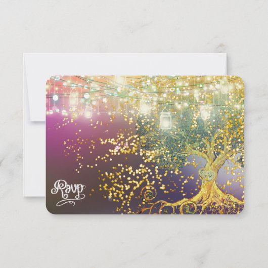 Paarse goudkleurige boeik-sproeier RSVP kaartje (Achterkant)