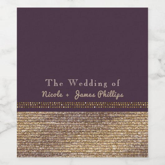 Paarse goudkleurige mousserende glam-partijetikett wijn etiket (Enkel label)