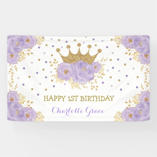  Paarse goudkroonprinses Birthday Spandoek (Horizontaal)
