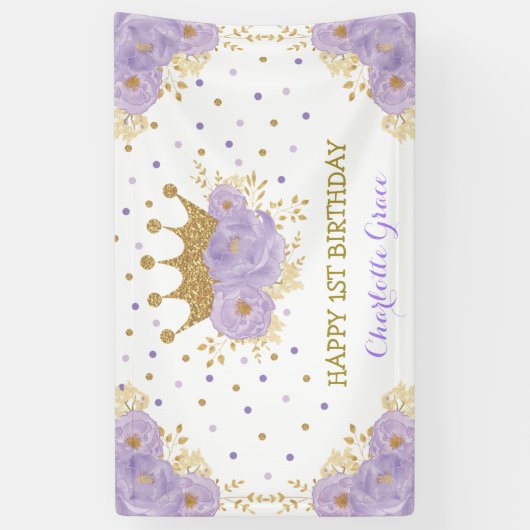  Paarse goudkroonprinses Birthday Spandoek (Verticaal)
