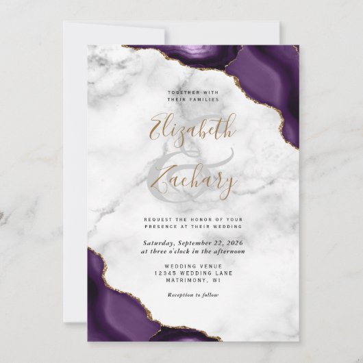 Paarse goudmakerij - marmer Wedding Kaart (Voorkant)
