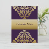 Paarse goudmakreel barokes Elegant Save The Date (Staand voorkant)