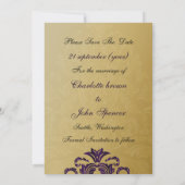 Paarse goudmakreel barokes Elegant Save The Date (Achterkant)
