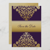 Paarse goudmakreel barokes Elegant Save The Date (Voorkant / Achterkant)