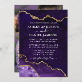 Paarse goudmarmer Agate Geode foto bruiloft Kaart