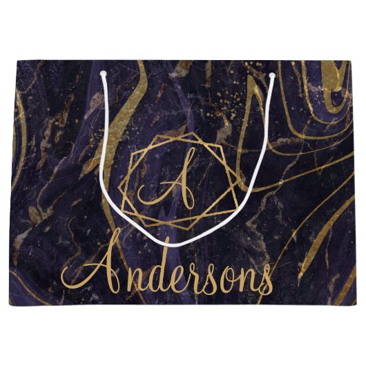 Paarse goudmarmer-inefonogram, kerstnaam groot cadeauzakje (Voorkant)