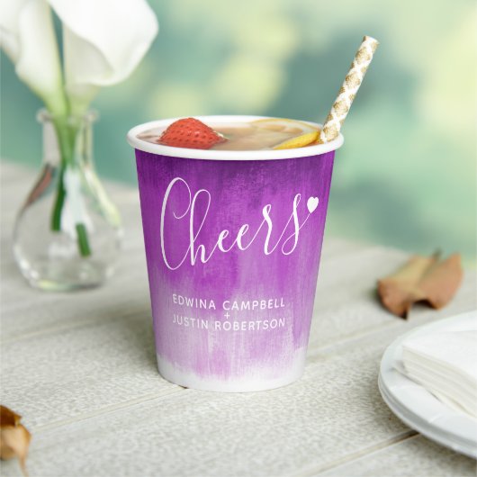 Paarse goudmauve abstracte ultraviolette bruiloft papieren bekers (Insitu)