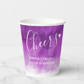 Paarse goudmauve abstracte ultraviolette bruiloft papieren bekers (Achterkant)