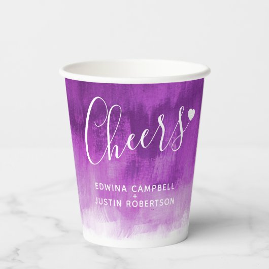 Paarse goudmauve abstracte ultraviolette bruiloft papieren bekers (Achterkant)