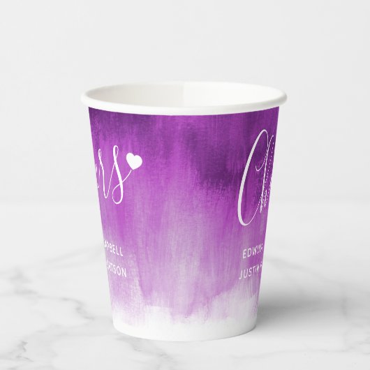 Paarse goudmauve abstracte ultraviolette bruiloft papieren bekers (Links)