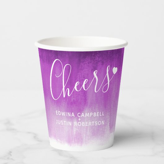 Paarse goudmauve abstracte ultraviolette bruiloft papieren bekers (Voorkant)