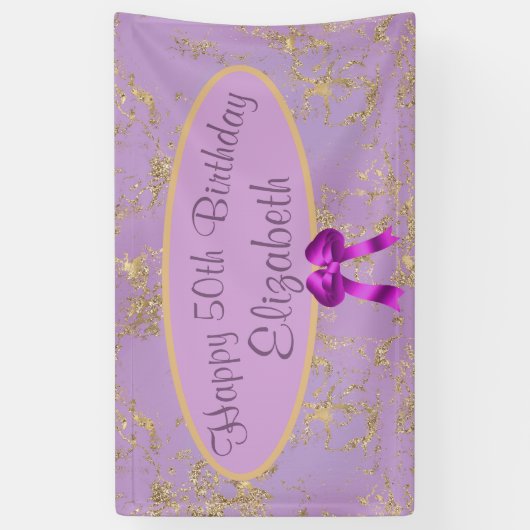 Paarse goudolie 50e verjaardag spandoek (Verticaal)