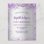 Paarse goudpaars uitnodiging briefkaart (Voorkant)