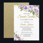 Paarse goudpels - Sweet Sixteen - Invite Kaart<br><div class="desc">florale Sweet 61-uitvindingen in de Little Bayleigh Store.</div>