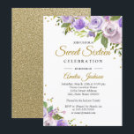 Paarse goudpels - Sweet Sixteen - Invite Kaart<br><div class="desc">florale Sweet 61-uitvindingen in de Little Bayleigh Store.</div>