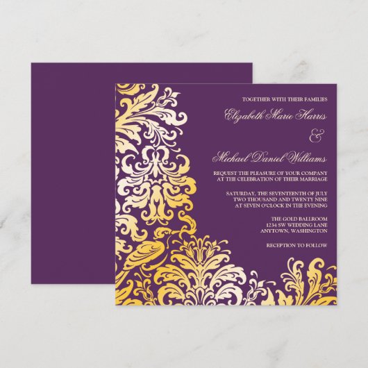 Paarse goudpleisters in het huwelijk kaart (Voorkant / Achterkant)