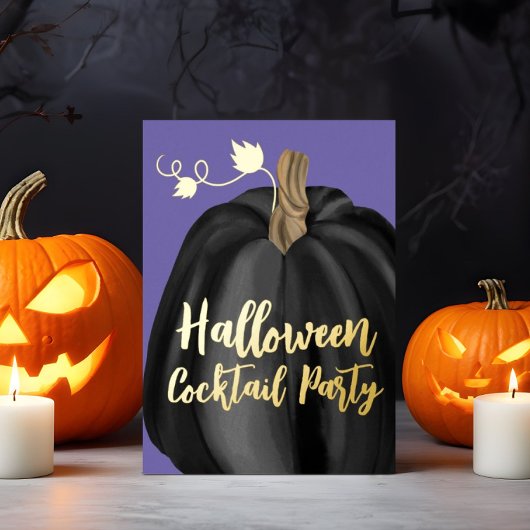 Paarse goudpompoen Halloween Cocktail Party Folie Uitnodiging